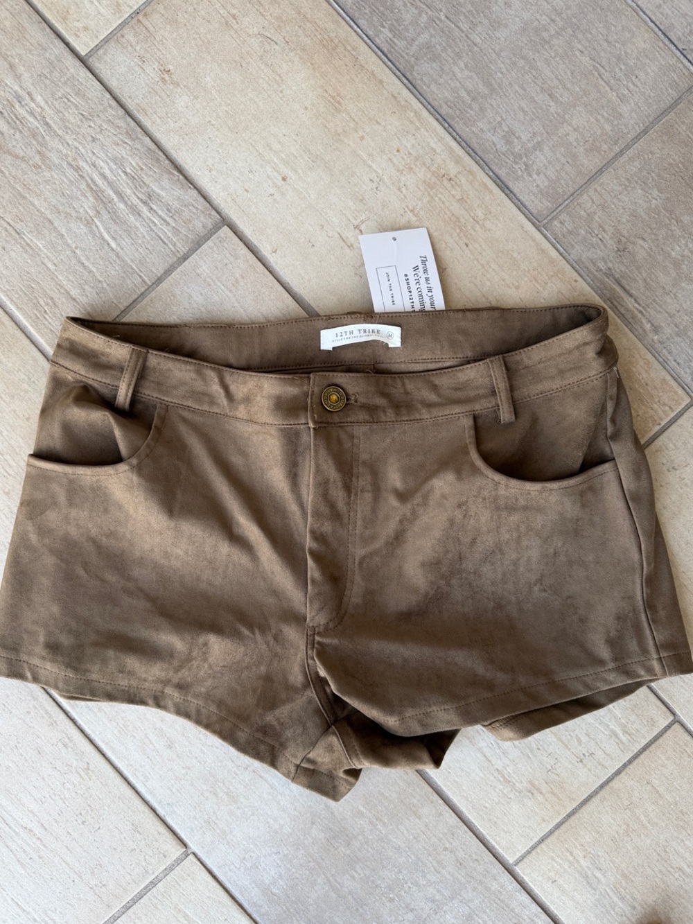12th Tribe Mercer Camel Faux Suede Micro Shorts